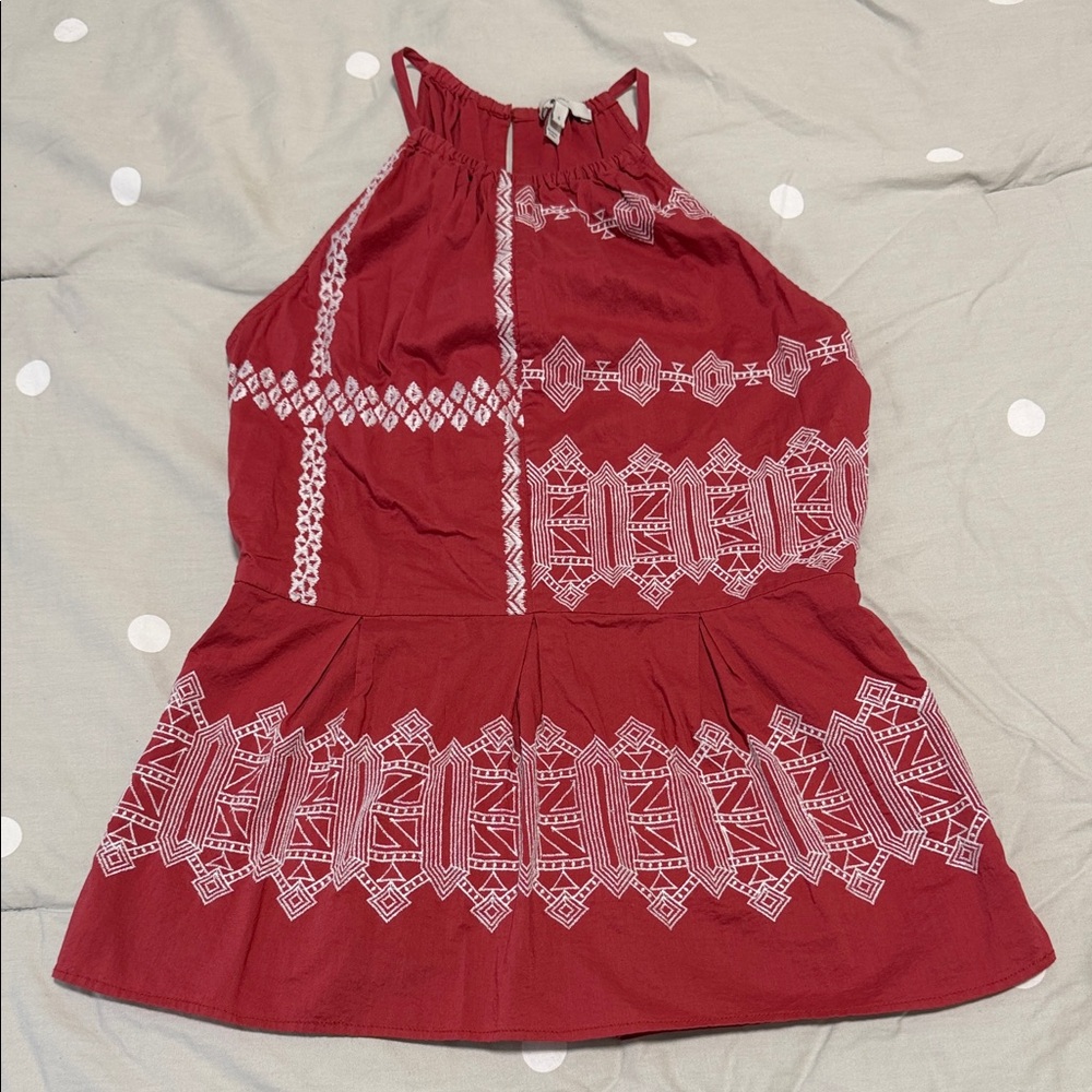 Joie Burnt Red Top with White Tribal Detailing